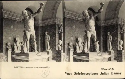 Stereo Ak Paris I, Louvre, Antiques, le Gladiateur