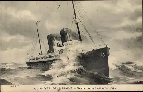 Künstler Ak Les Cotes de la Manche, Steamer sortant par gros temps