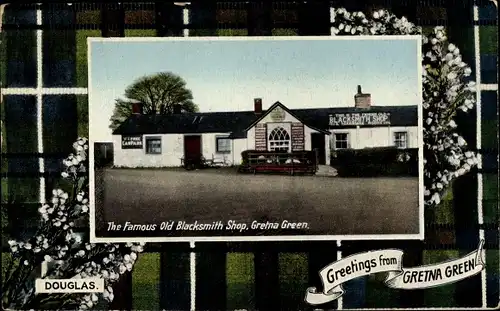 Ak Gretna Green Schottland, The Famous Old Blacksmith Shop, Douglas Tartan
