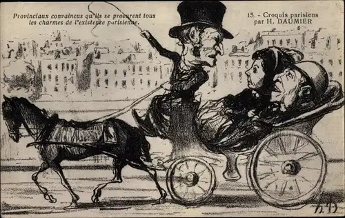 Künstler Ak Daumier, Croquis Parisiens, Provinciaux, Kutscher mit Fahrgästen
