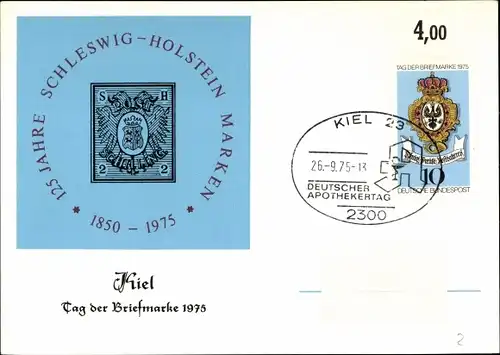 Ak Hansestadt Kiel, Tag der Briefmarke 1975, Sonderstempel Deutscher Apothekertag 1975