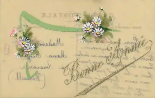 Zelluloid Ak Glückwunsch Neujahr, Bonne Annee, Margeriten