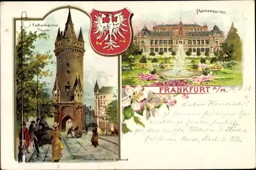 Wappen Litho Frankfurt am Main, Palmengarten, Eschenheimer Turm