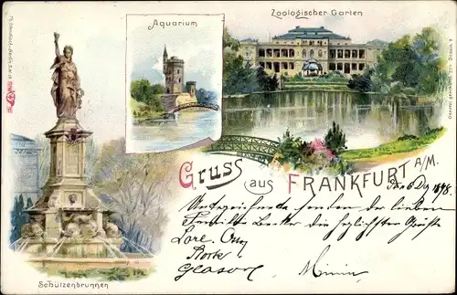 Litho Frankfurt am Main, Schützenbrunnen, Aquarium, Zoologischer Garten