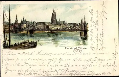 Litho Frankfurt am Main, Flusspartie, Blick auf den Ort