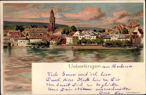 Künstler Litho Biese, C., Überlingen am Bodensee, Blick auf den Ort