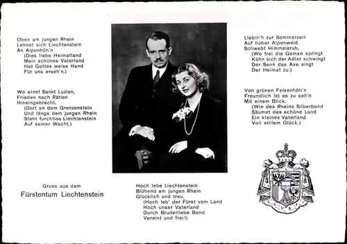 Gedicht Wappen Ak Fürst Franz Josef II und Fürstin Georgina von Liechtenstein