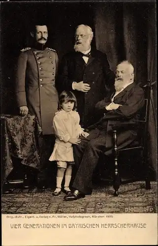 Ak Vier Generationen, Bayrisches Herrscherhaus, Prinzregent, Ludwig III, Kronprinz, Erbprinz
