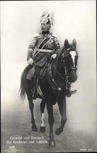 Ak Preußischer General der Infanterie Otto von Emmich, Portrait zu Pferd, Eroberer v. Lüttich