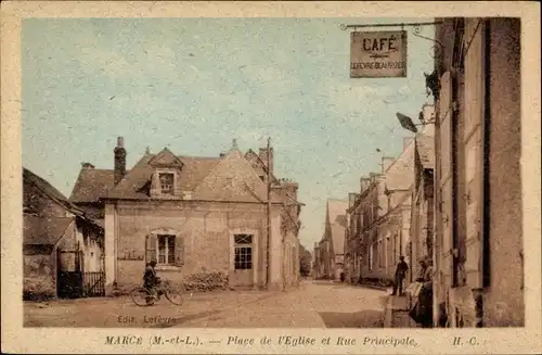 Ak Marcé Maine et Loire, Place de l'Eglise et Rue Principale