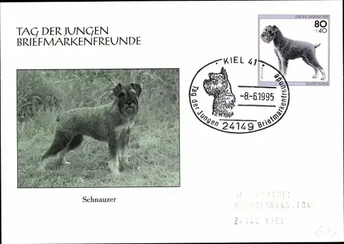 Ak Hansestadt Kiel, Tag der jungen Briefmarkenfreunde 1995, Schnauzer, Sondermarke, Sonderstempel