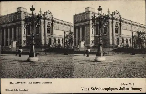 Stereo Ak Antwerpen Anvers Flandern, Le Theatre Flamand