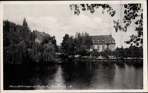 Ak Gladbeck im Ruhrgebiet, Haus Wittringen, Museum, Wasserpartie