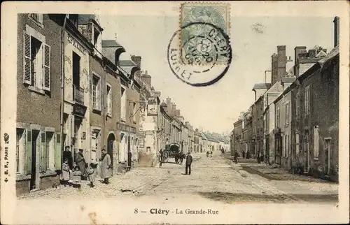 Ak Clery Loiret, La Grande Rue