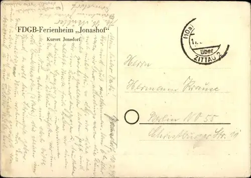 Ak Jonsdorf in Sachsen, FDGB Ferienheim Jonashof