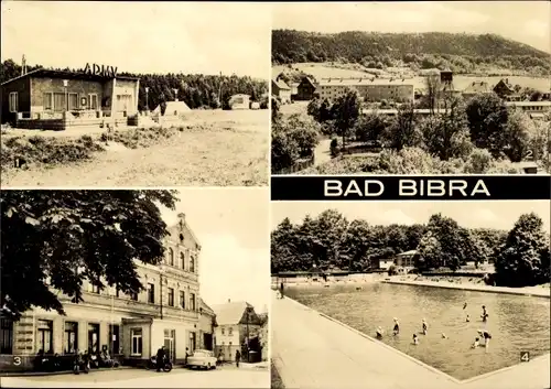 Ak Bad Bibra im Burgenlandkreis, Campingplatz, Hotel Thüringer Hof, Waldschwimmbad