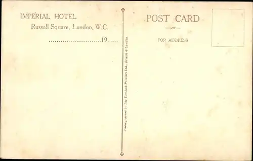 Ak London City England, Imperial Hotel, Russell Square