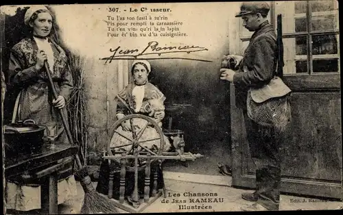 Ak Junge Frauen beim Spinnen und Fegen, Französische Tracht, Spinnrad