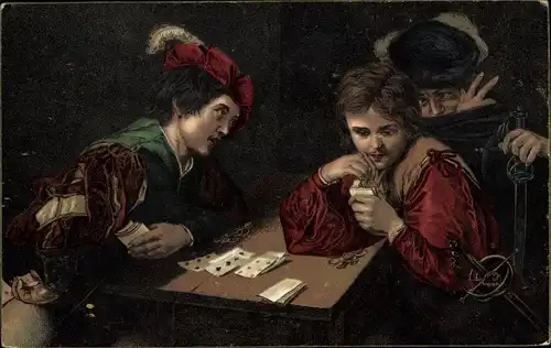 Künstler Ak Kinder beim Kartenspielen, Falschspieler