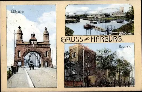 Ak Hamburg Harburg, Elbbrücke, Kaserne