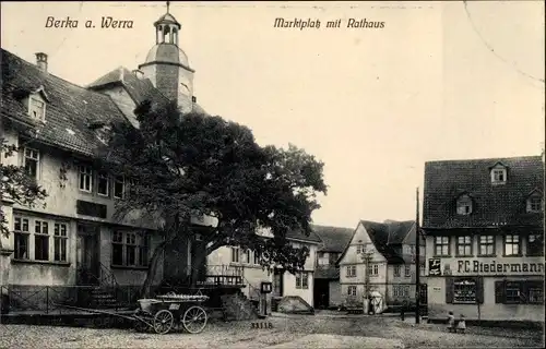 Ak Bad Berka in Thüringen, Marktplatz, Rathaus, Geschäft F. C. Biedermann