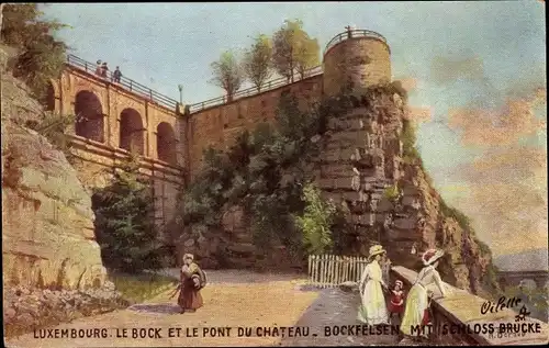 Künstler Ak Beraud, Luxemburg Luxembourg, Le Bock et le Pont du Chateau