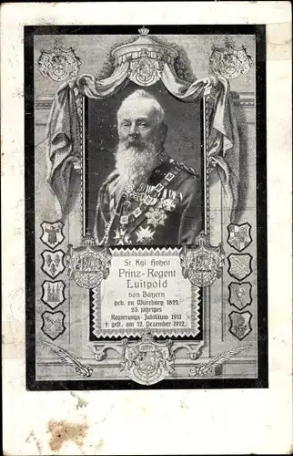 Künstler Ak Prinzregent Luitpold von Bayern, Trauerkarte zum Tod 1912