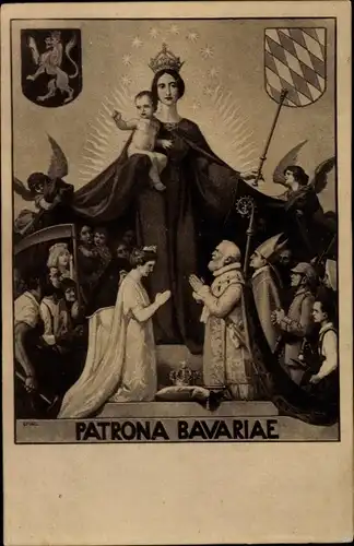 Künstler Ak Patrona Bavariae, Allegorie, Wappen