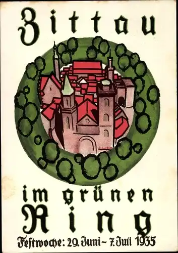 Ganzsachen Ak Zittau in der Oberlausitz, Festwoche 1935, Im grünen Ring, Briefmarkenausstellung