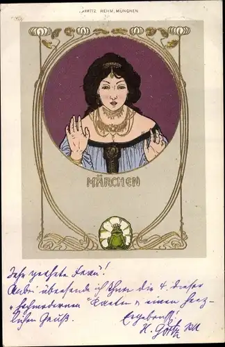 Jugendstil Künstler Ak Märchen, Prinzessin, Frosch