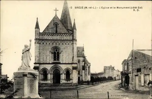 Ak Brézé Maine et Loire, L'Eglise et le Monument