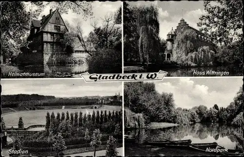 Ak Gladbeck im Ruhrgebiet, Heimatmuseum, Haus Wittringen, Stadion, Nordpark