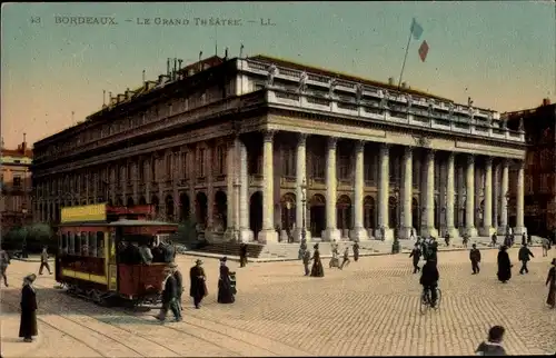 Ak Bordeaux Gironde, Le Grand Theatre, Tramway