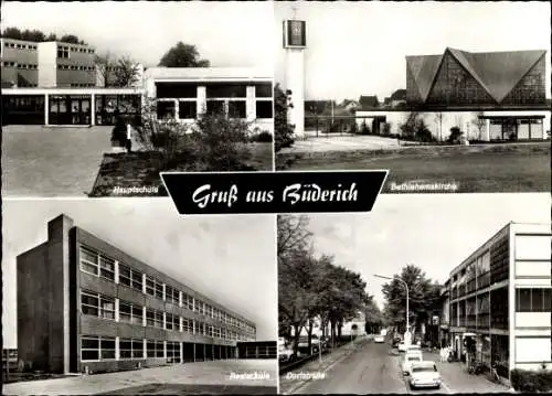 Ak Büderich Wesel am Niederrhein, Hauptschule, Bethlehemskirche, Realschule, Dorfstraße