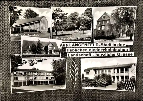 Ak Langenfeld Rheinland, Realschule, Musikhalle, Stadtjugendheim, Freiherr v. Stein Haus, Spielplatz