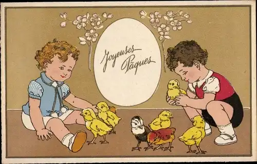 Ak Glückwunsch Ostern, Kinder mit Küken