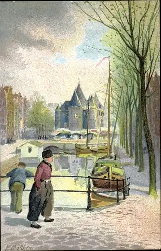 Künstler Ak Matthes, P., Amsterdam Nordholland, Grachtenpartie