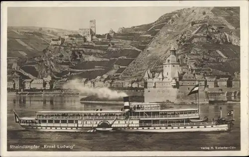 Ak Kaub in Rheinland Pfalz, Salondampfer Ernst Ludwig, Burg Pfalzgrafenstein