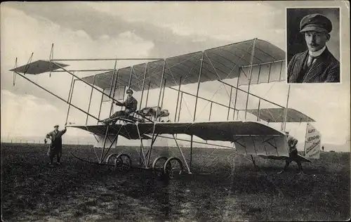 Ak Felix Laitsch, Ingenieur und Aviatiker, Rundflug durch Sachsen 1911, Doppeldecker