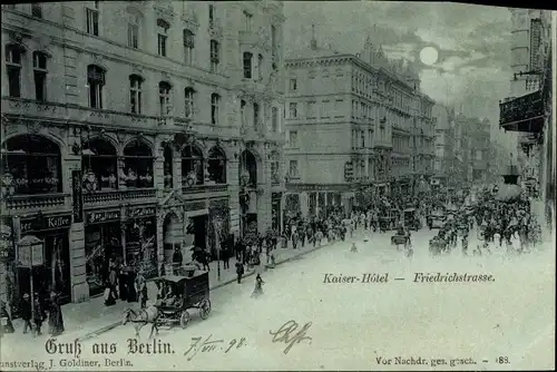 Mondschein Ak Berlin Mitte, Kaiser Hotel, Friedrichstraße