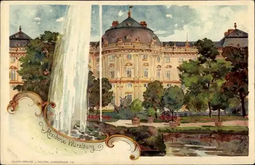 Künstler Litho Mutter, K., Würzburg am Main Unterfranken, Residenz, Springbrunnen