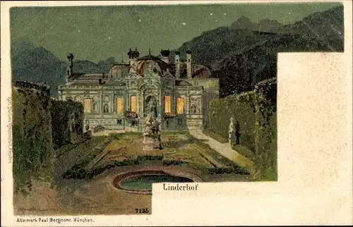 Künstler Litho Linderhof Ettal Oberbayern, Schloss, Schlosspark