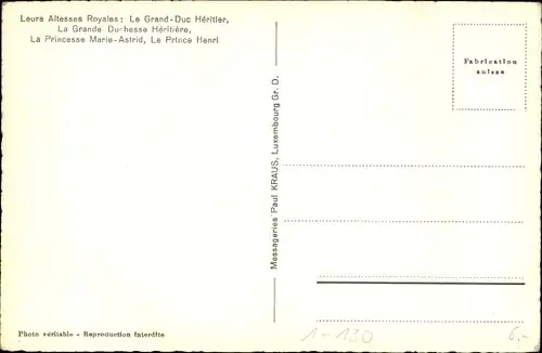 Ak Le Grand Duc Heritier Jean de Luxembourg, Grande Duchesse, Princesse Marie Astrid, Prince Henri