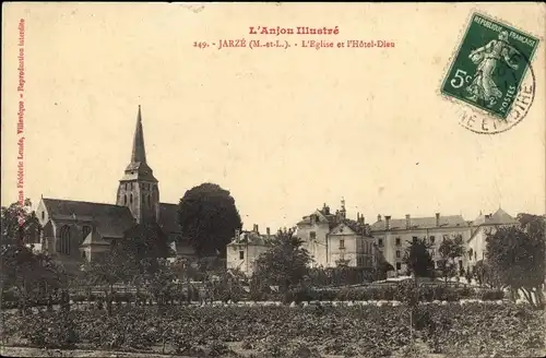 Ak Jarzé Maine et Loire, L'Eglise et l'Hotel Dieu