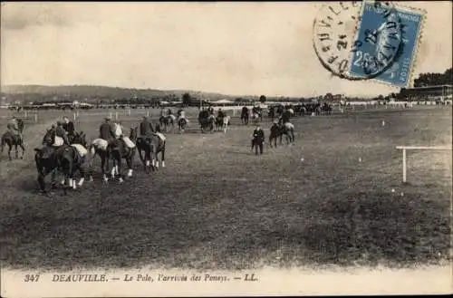 Ak Deauville La Plage Fleurie Calvados, Le Polo, l'arrivee des Poneys