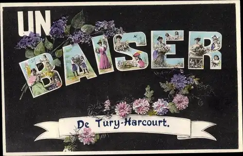 Buchstaben Ak Thury Harcourt Calvados, Un Baiser, Souvenir, Blumen