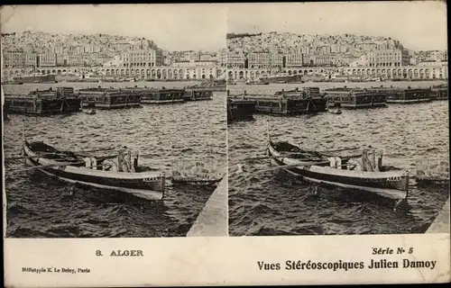 Stereo Ak Algier Alger Algerien, Blick auf den Ort, Ruderboot