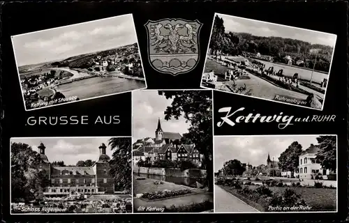 Wappen Ak Kettwig Essen im Ruhrgebiet, Stausee, Ruhranlagen, Schloss Hugenpoet, Ruhrpartie