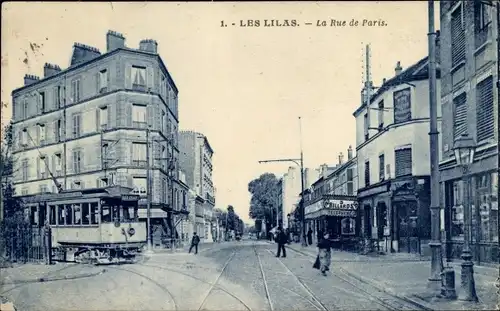 Ak Les Lilas Seine Saint Denis, Rue de Paris, tramway