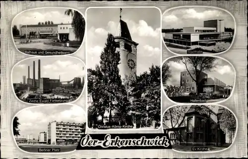 Ak Oer Erkenschwick im Ruhrgebiet, Rathaus, Gesundheitsamt, Zeche Ewald Fortsetzung, Kirchen